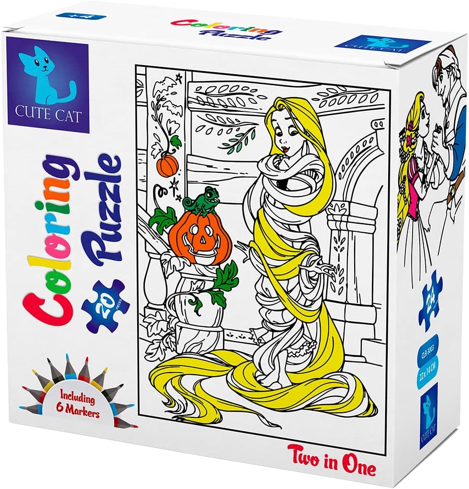 Cute Cat  Tangled Coloring 2 in 1 Puzzle / CLR-3003 / 20 Pieces & 24 Pieces