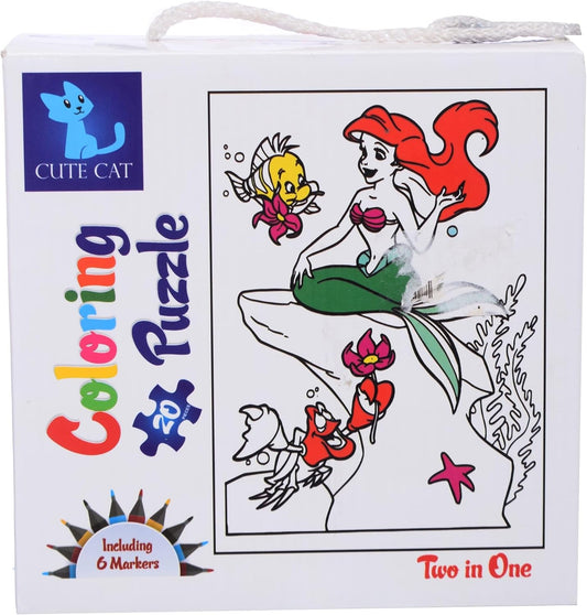 Cute Cat  Little Mermaid Coloring  2 in 1  Puzzle / CLR-3005 / 20 Pieces & 24 Pieces