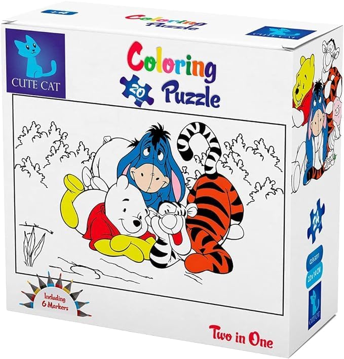 Cute Cat  Winnie the Pooh Coloring 2 in 1 Puzzle / CLR-3011 / 20 Pieces & 24 Pieces