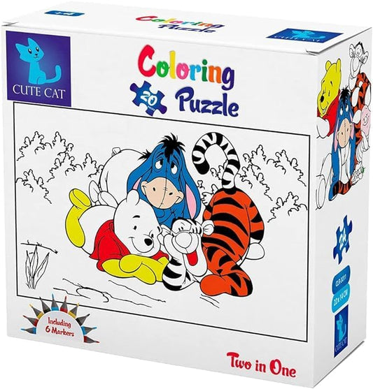 Cute Cat  Winnie the Pooh Coloring 2 in 1 Puzzle / CLR-3011 / 20 Pieces & 24 Pieces