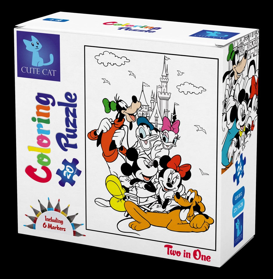 Cute Cat  Disney Characters Coloring  2 in 1  Puzzle / CLR-3012 / 20 Pieces & 24 Pieces